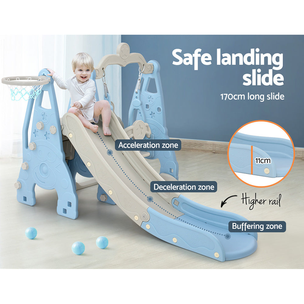 Slide Swing Set | Basketball Hoop | Outdoor Playground Toy | 170cm Blue