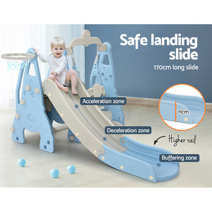 Slide Swing Set | Basketball Hoop | Outdoor Playground Toy | 170cm Blue
