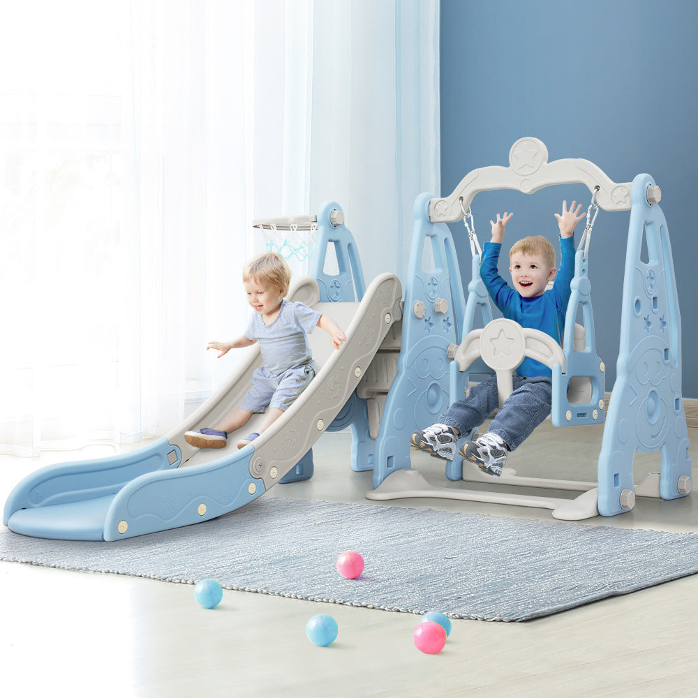 Slide Swing Set | Basketball Hoop | Outdoor Playground Toy | 170cm Blue