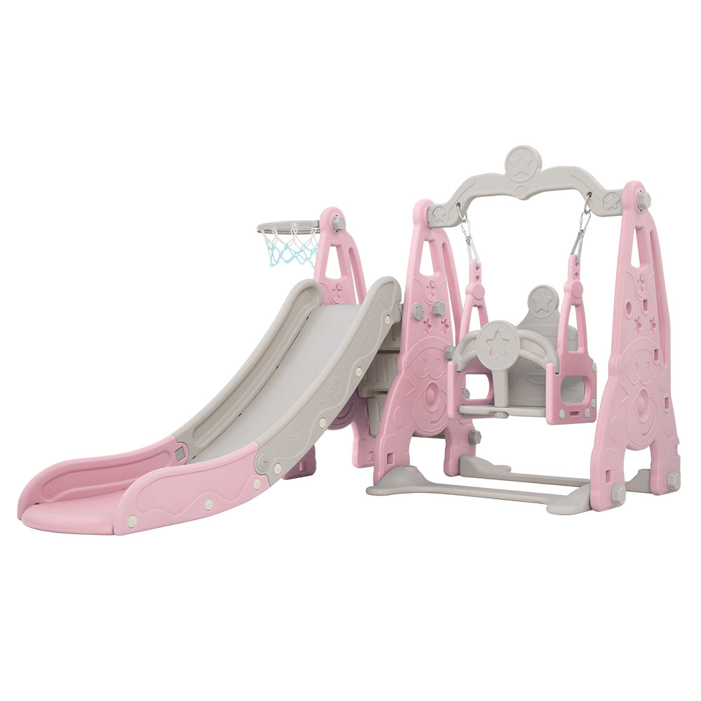 Slide Swing Set | Basketball Hoop | Outdoor Playground Toy | 170cm Pink