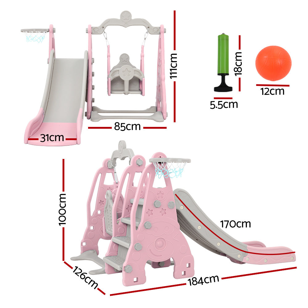 Slide Swing Set | Basketball Hoop | Outdoor Playground Toy | 170cm Pink