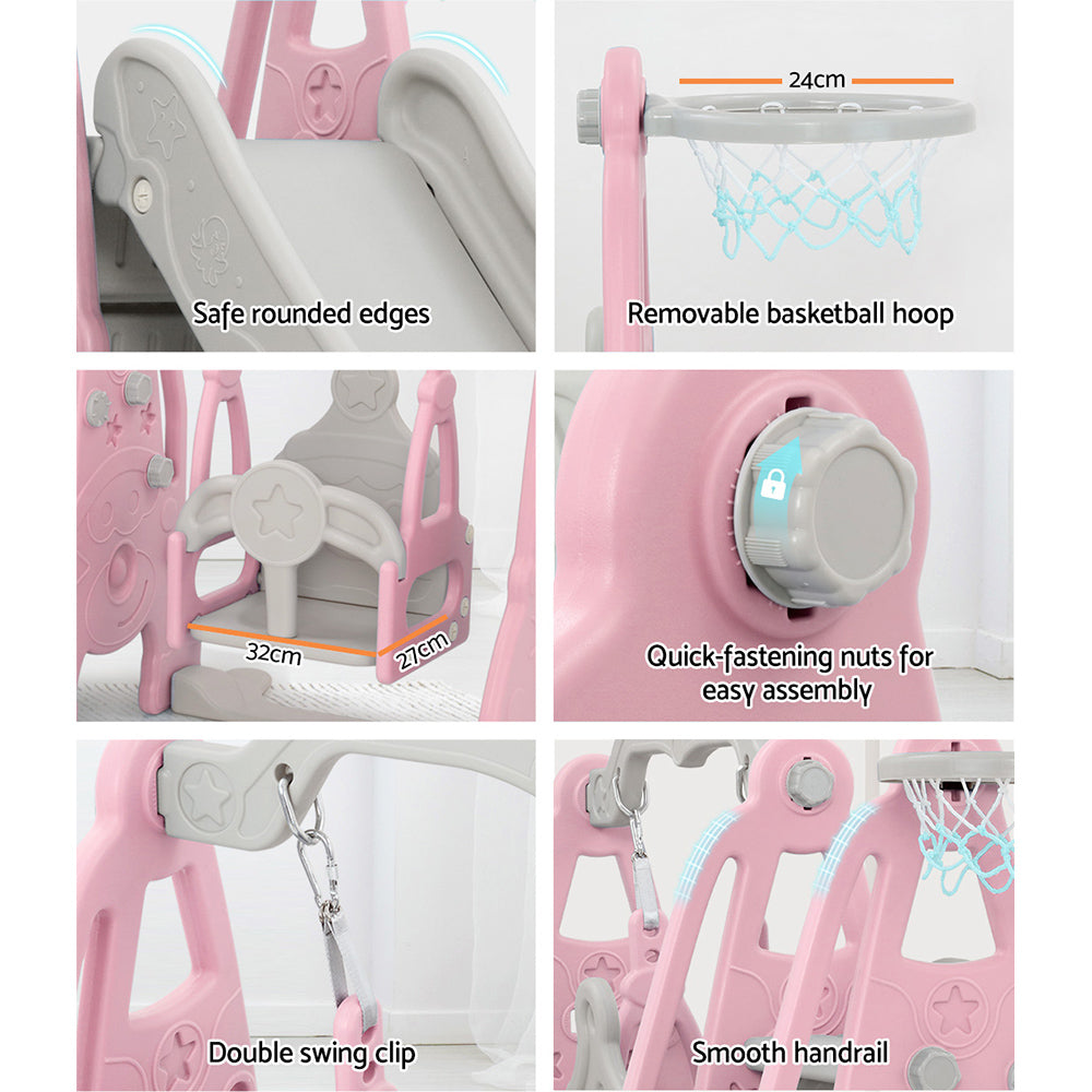 Slide Swing Set | Basketball Hoop | Outdoor Playground Toy | 170cm Pink