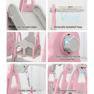 Slide Swing Set | Basketball Hoop | Outdoor Playground Toy | 170cm Pink