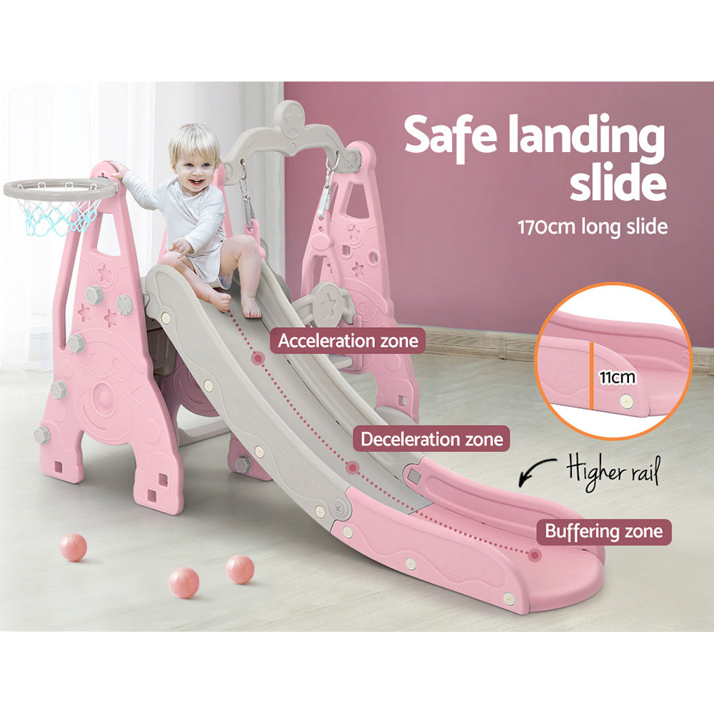 Slide Swing Set | Basketball Hoop | Outdoor Playground Toy | 170cm Pink