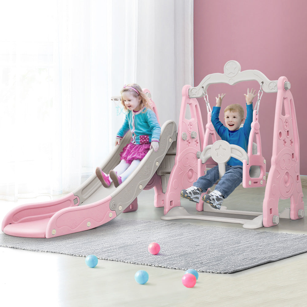 Slide Swing Set | Basketball Hoop | Outdoor Playground Toy | 170cm Pink