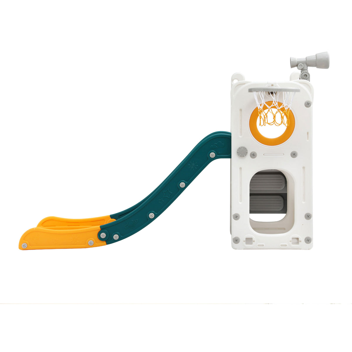 Kids Slide Set | Basketball Hoop + Telescope | Outdoor Playground | Storage