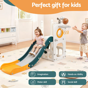 Kids Slide Set | Basketball Hoop + Telescope | Outdoor Playground | Storage
