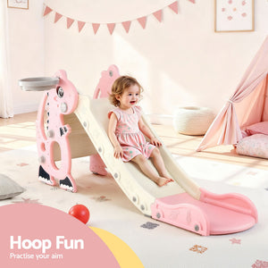 Dragon Kids Slide | 125cm | Basketball Hoop + Telescope | Pink