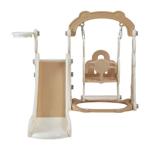 Keezi Slide & Swing Set | 3-in-1 Outdoor Playground | With Basketball Hoop | 160cm | Beige