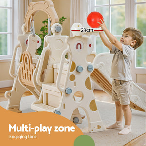 Keezi Slide & Swing Set | 3-in-1 Outdoor Playground | With Basketball Hoop | 160cm | Beige