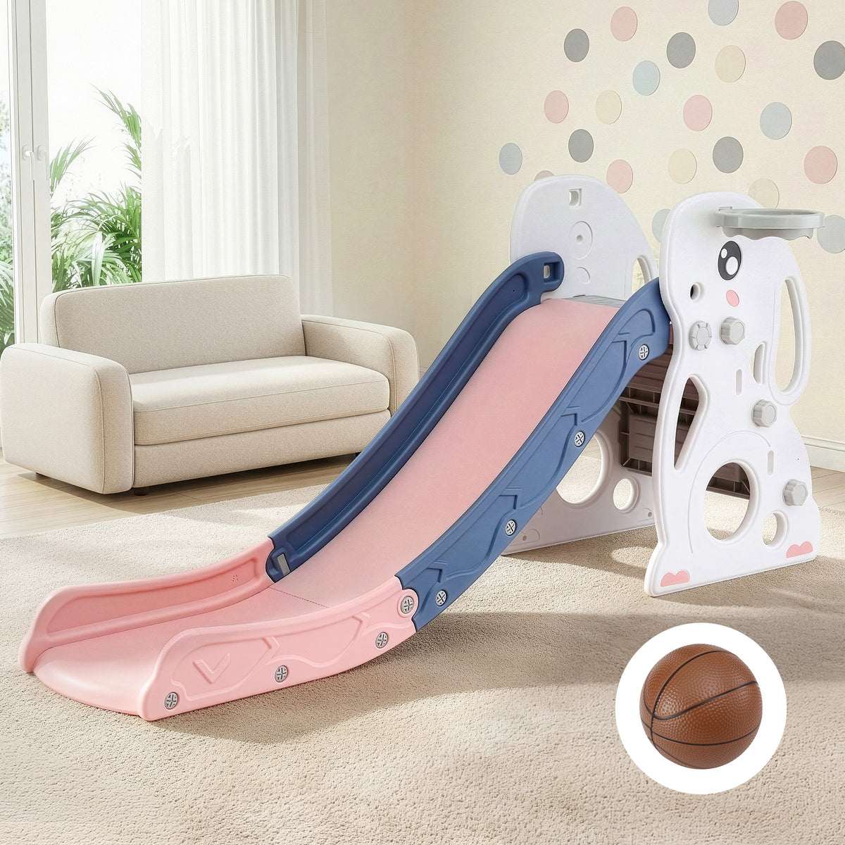 Kids Slide Set 147cm | Basketball Hoop | Outdoor Playground Toy