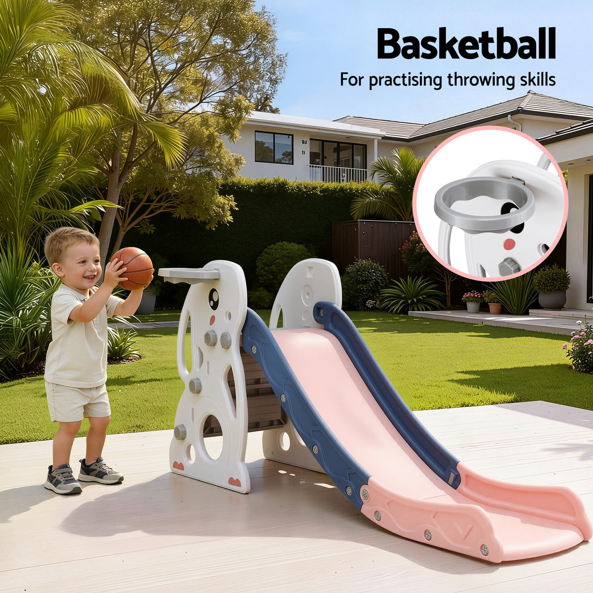 Kids Slide Set 147cm | Basketball Hoop | Outdoor Playground Toy