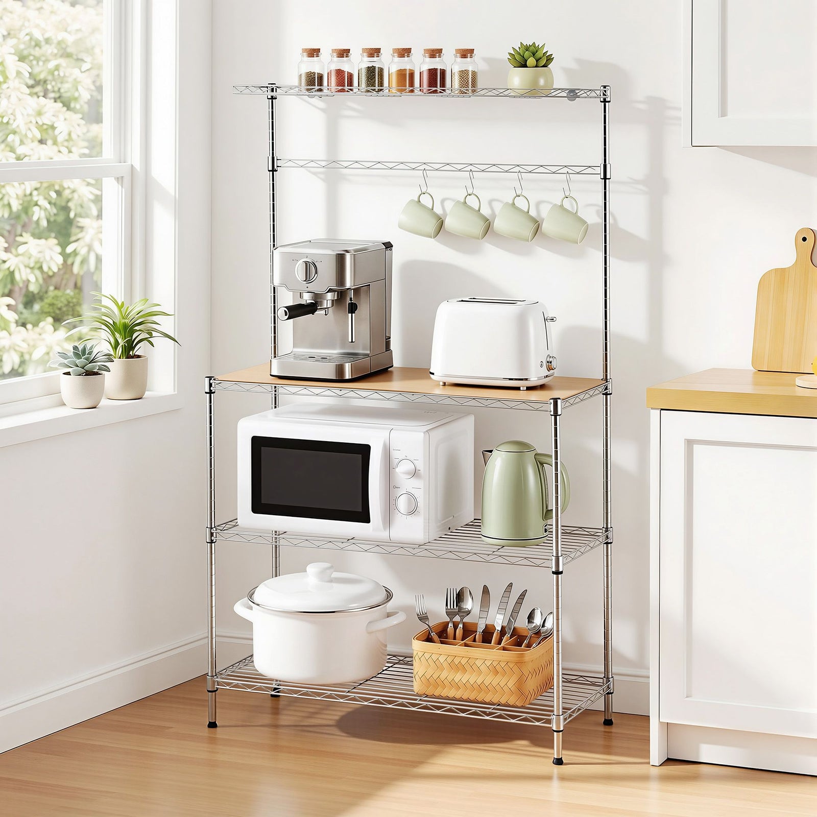 Metal Kitchen Rack | 4-Tier Microwave Stand | Silver | 90 x 151cm