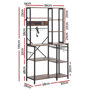 Artiss Kitchen Rack with Power Outlets Hooks 96CMX170CM Microwave Storage Shelf