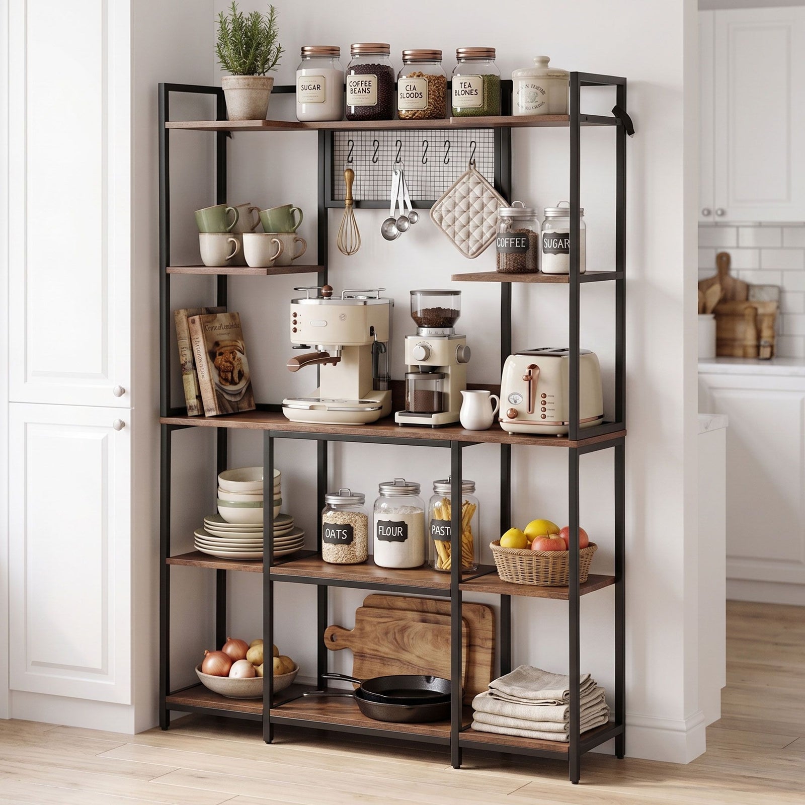 Kitchen Rack | Microwave Storage Shelf with 6 Hooks | 120 x 170cm