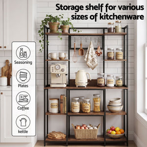 Artiss Kitchen Rack with 6 Hooks Microwave Storage Shelf 120cm x 170cm
