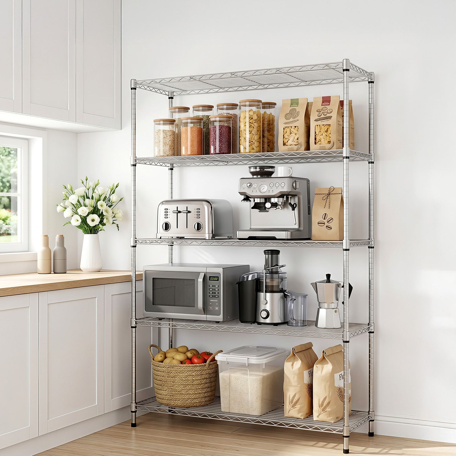 Kitchen Storage Rack | 5-Tier Adjustable Metal Shelving | 120 x 45 x 179cm