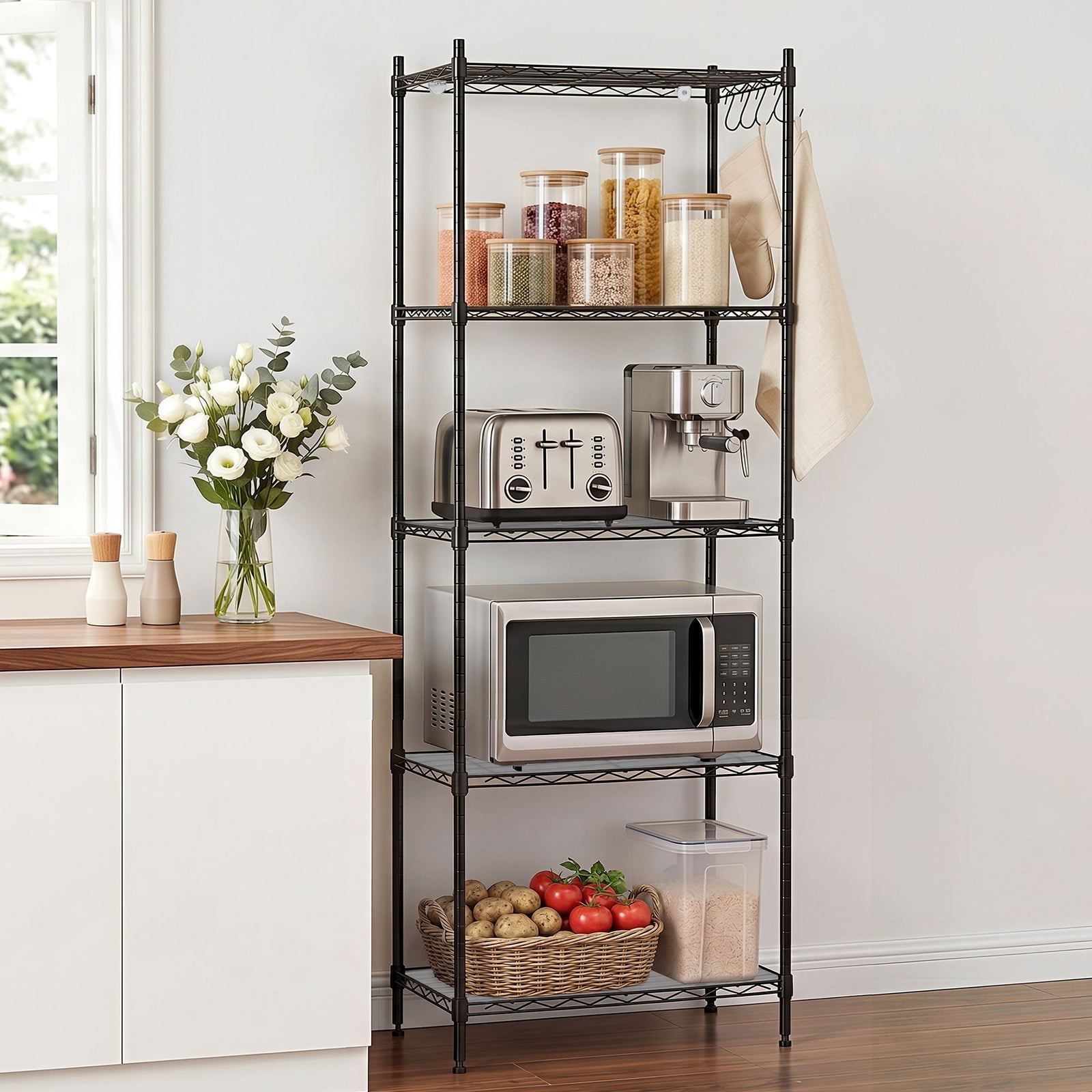 Kitchen Shelving Unit | 5-Tier Adjustable Metal Rack | 55 x 30 x 150cm | Black