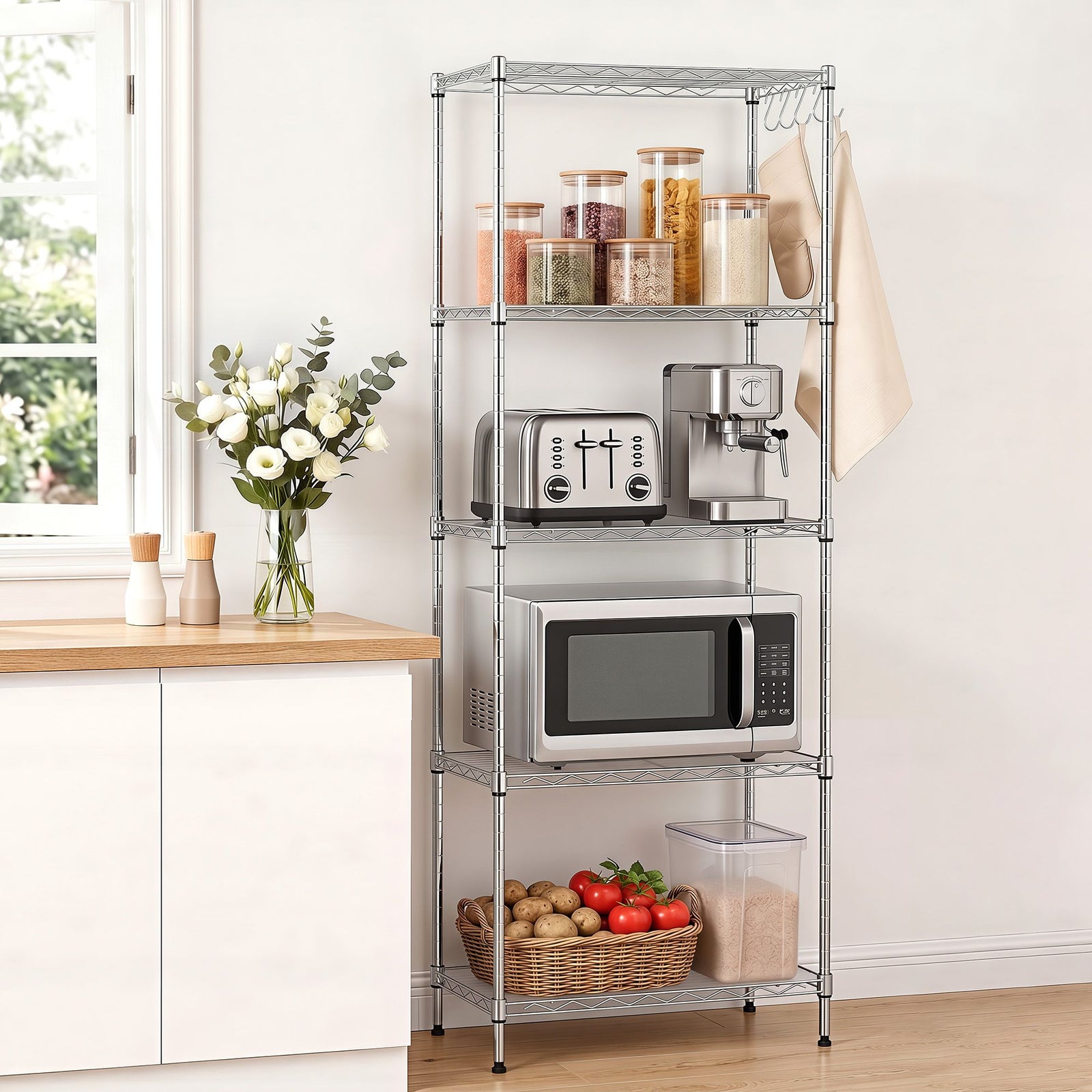 Kitchen Shelving Unit | 5-Tier Adjustable Metal Rack | 60 x 35 x 150cm | Silver