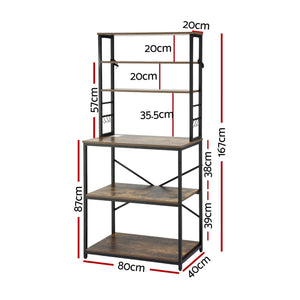 Artiss 6-Tier Kitchen Rack with 6 Hooks Microwave Storage Shelf 80cm x 167cm