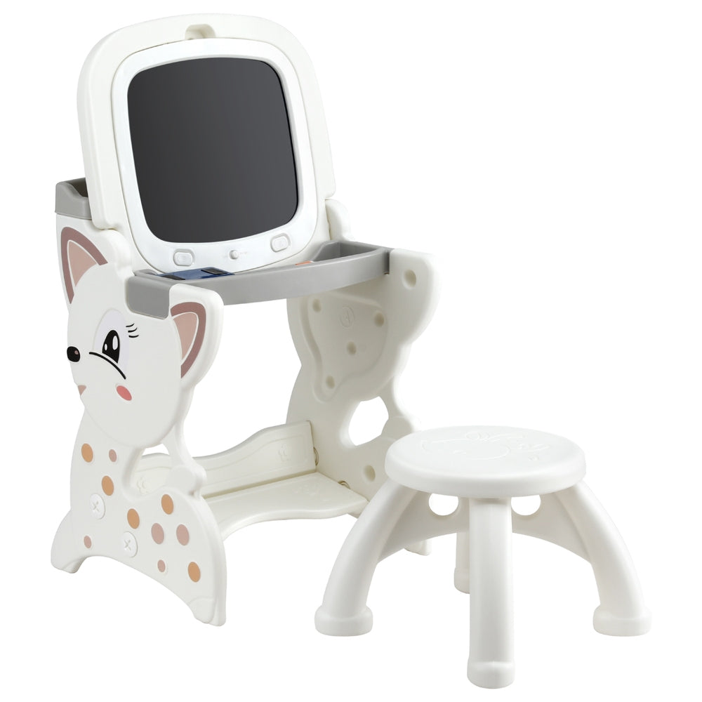 Table & Chair Set | 2-in-1 Easel Desk with Stool | LCD Writing Tablet | Children’s Furniture