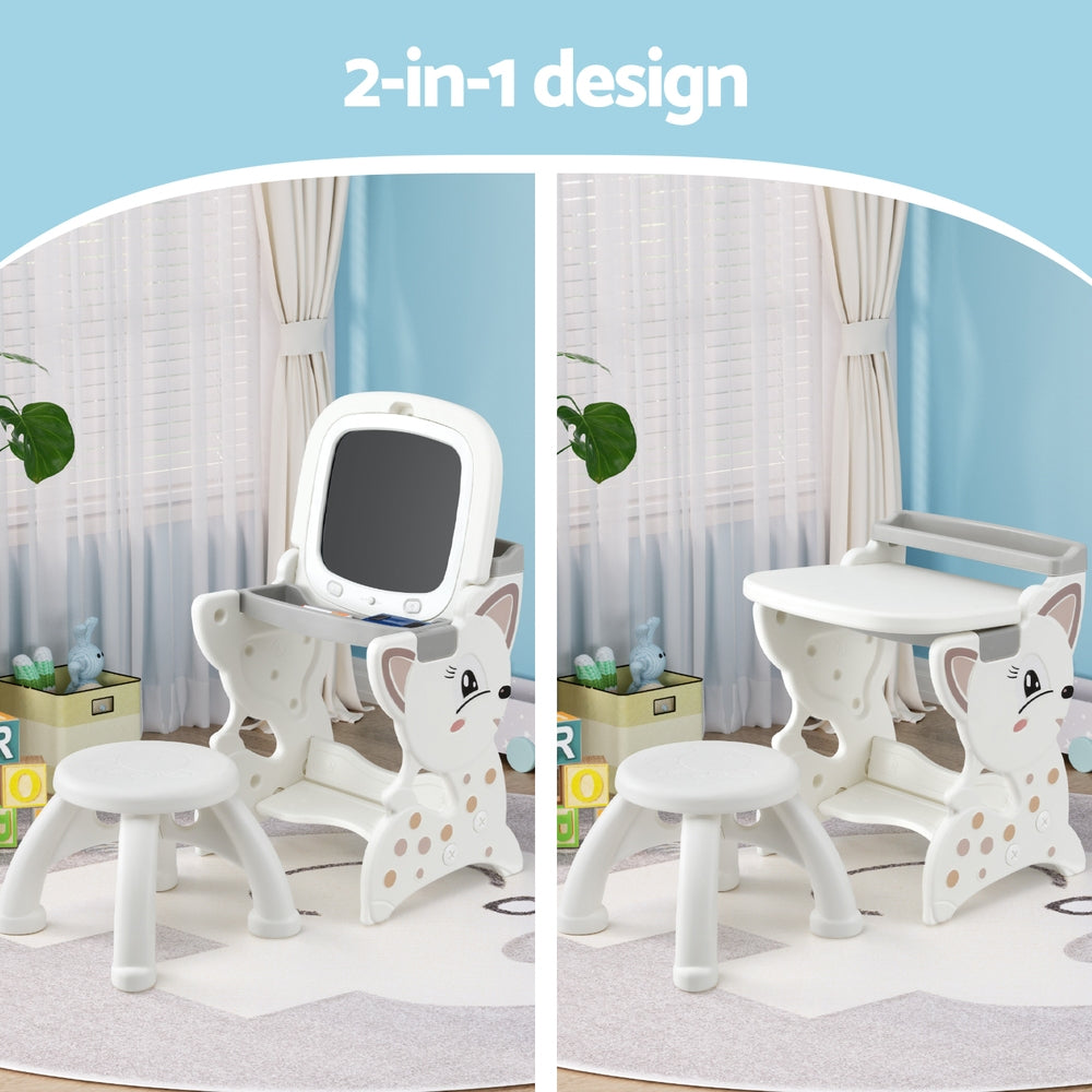 Table & Chair Set | 2-in-1 Easel Desk with Stool | LCD Writing Tablet | Children’s Furniture