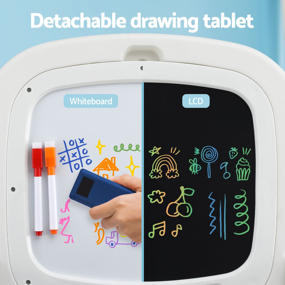 Table & Chair Set | 2-in-1 Easel Desk with Stool | LCD Writing Tablet | Children’s Furniture