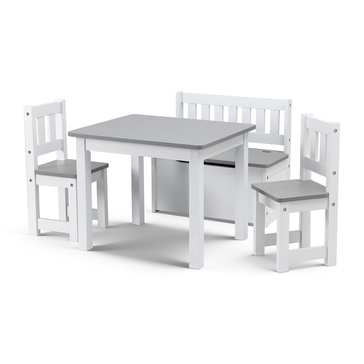 Kids Table Set 4pc | Activity Table + Storage Bench + 2 Chairs | Grey