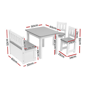 Kids Table Set 4pc | Activity Table + Storage Bench + 2 Chairs | Grey