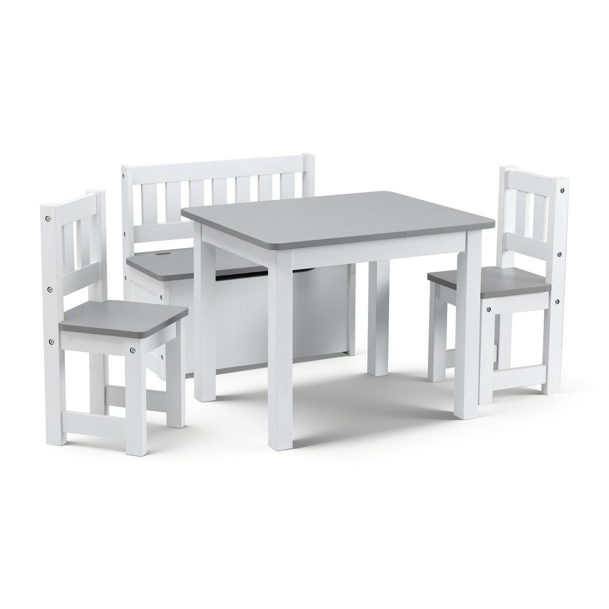 Kids Table Set 4pc | Activity Table + Storage Bench + 2 Chairs | Grey