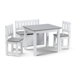 Kids Table Set 4pc | Activity Table + Storage Bench + 2 Chairs | Grey