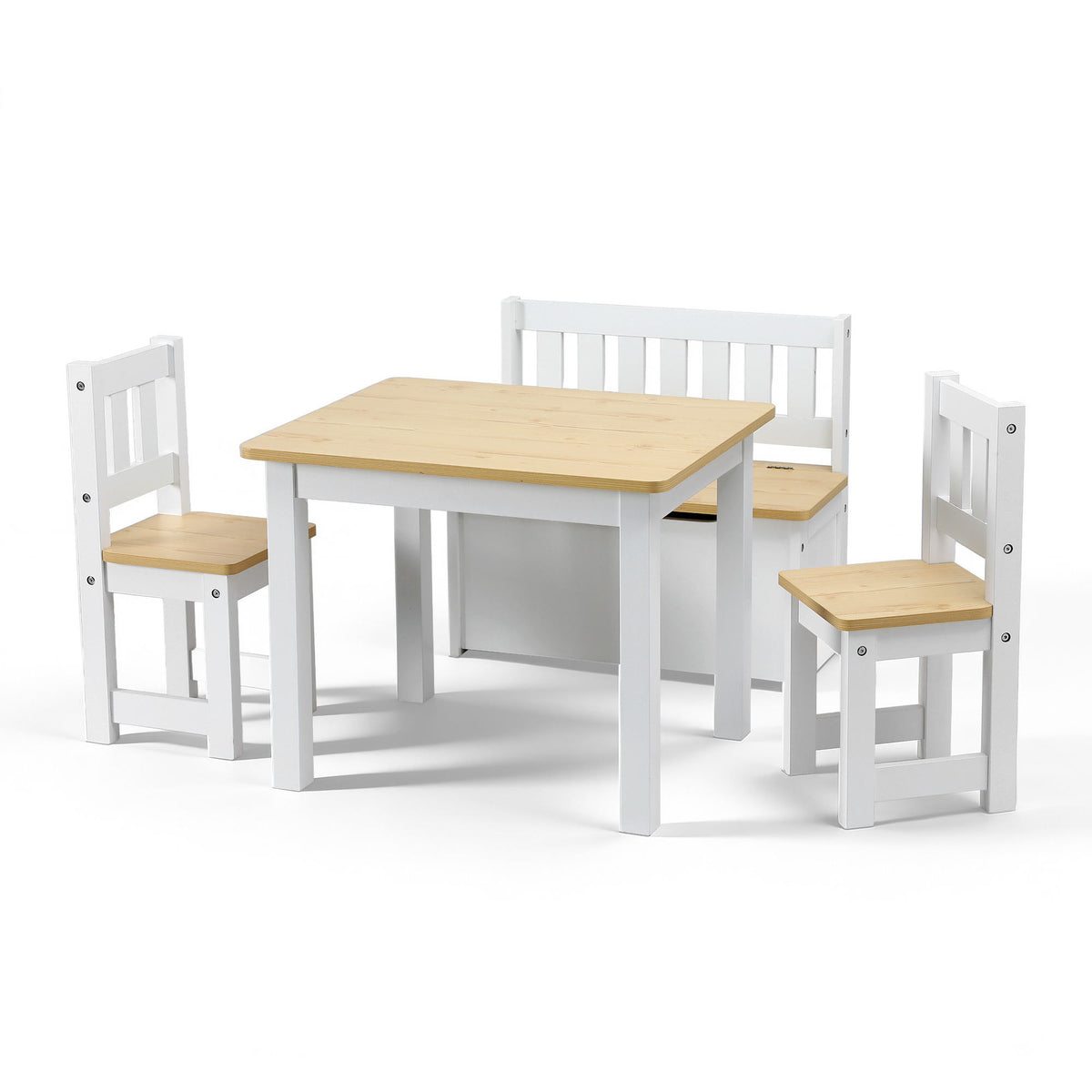 Kids Table Set 4pc | Activity Table + Storage Bench + 2 Chairs | Natural