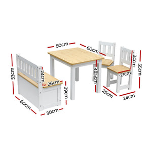 Kids Table Set 4pc | Activity Table + Storage Bench + 2 Chairs | Natural
