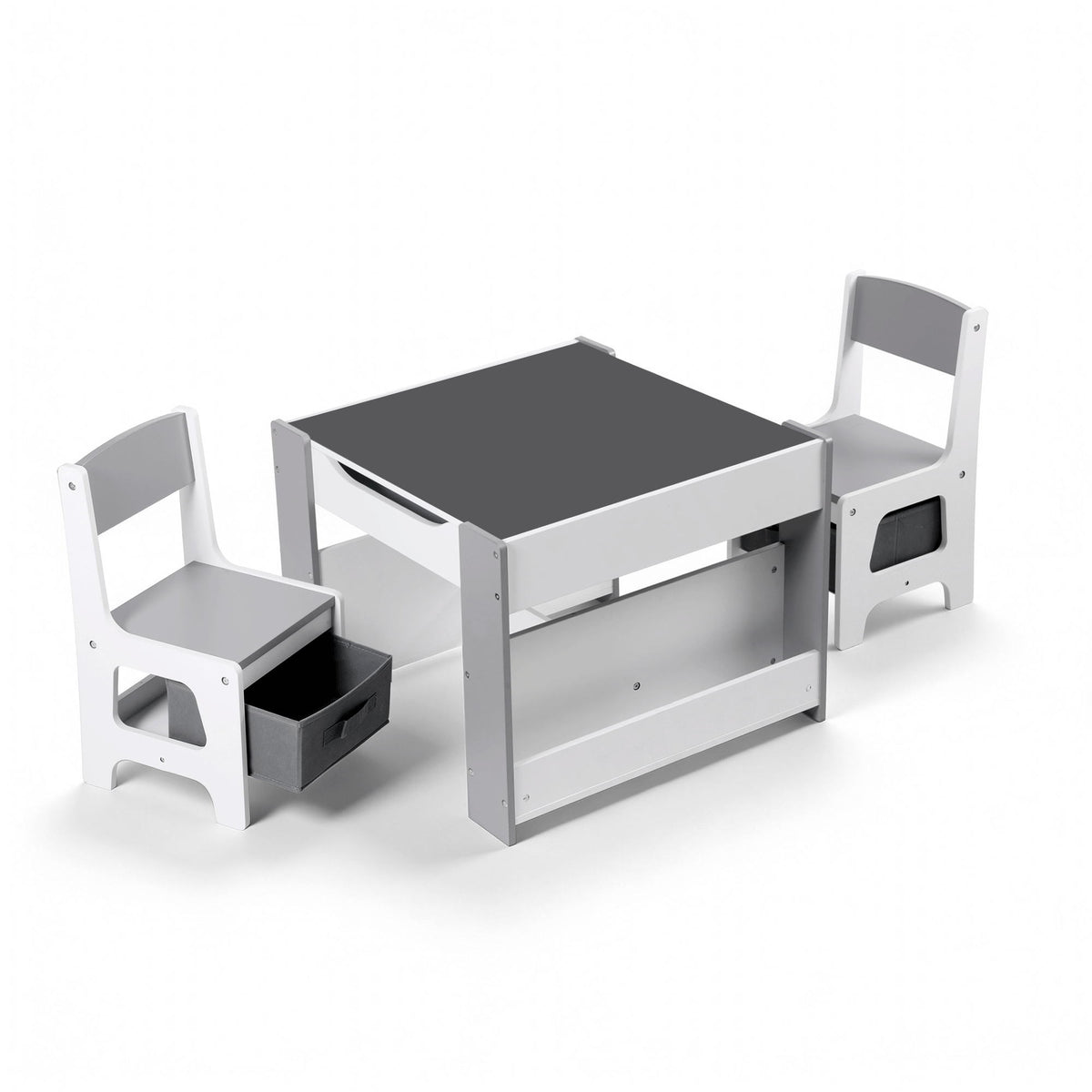 Kids Table Set | 4-in-1 Activity Table + Bookcase + Storage + Blackboard | Grey