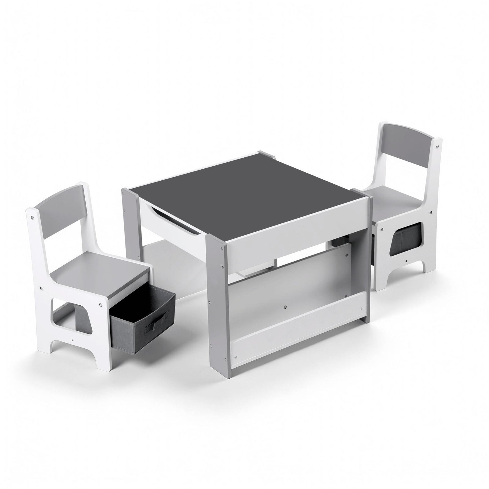 Kids Table Set | 4-in-1 Activity Table + Bookcase + Storage + Blackboard | Grey