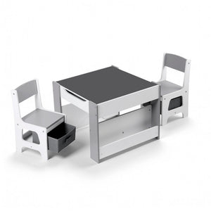 Kids Table Set | 4-in-1 Activity Table + Bookcase + Storage + Blackboard | Grey