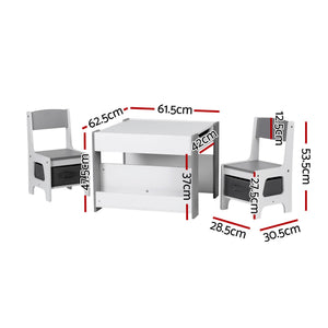 Kids Table Set | 4-in-1 Activity Table + Bookcase + Storage + Blackboard | Grey