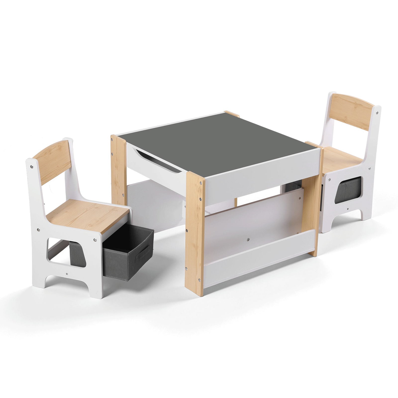 Kids Table Set | 4-in-1 Activity Table + Bookcase + Storage + Blackboard | Natural