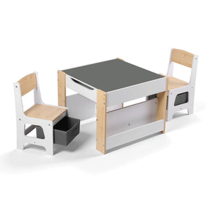 Kids Table Set | 4-in-1 Activity Table + Bookcase + Storage + Blackboard | Natural