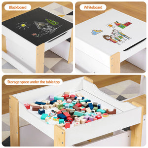 Kids Table Set | 4-in-1 Activity Table + Bookcase + Storage + Blackboard | Natural