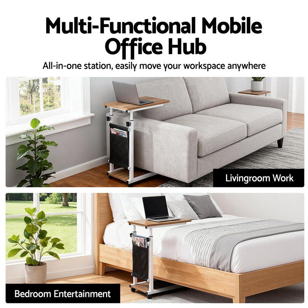 Adjustable Laptop Desk | Mobile Workstation Stand | 48cm | Oak Finish