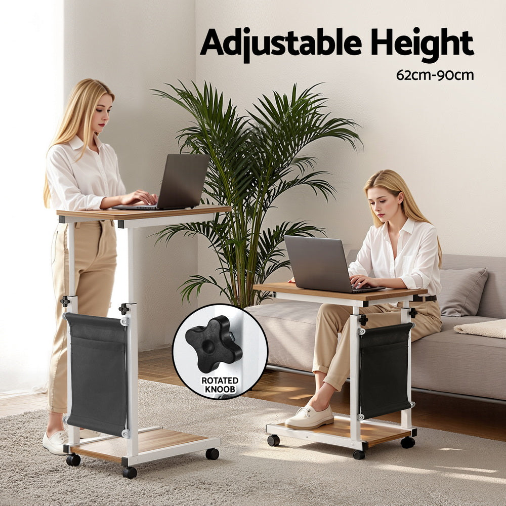Adjustable Laptop Desk | Mobile Workstation Stand | 48cm | Oak Finish