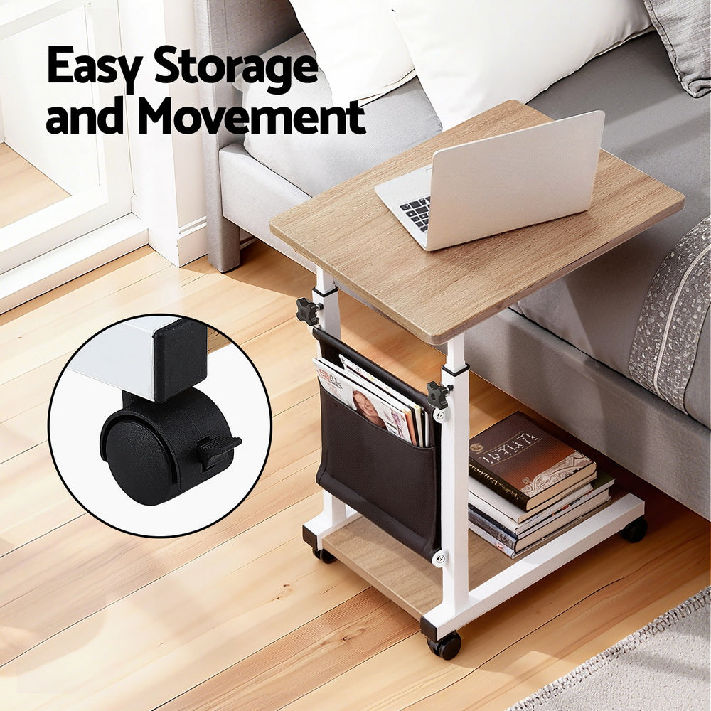 Adjustable Laptop Desk | Mobile Workstation Stand | 48cm | Oak Finish