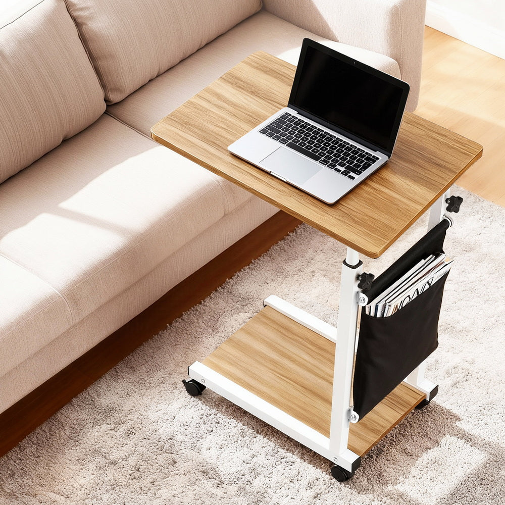 Adjustable Laptop Desk | Mobile Workstation Stand | 48cm | Oak Finish