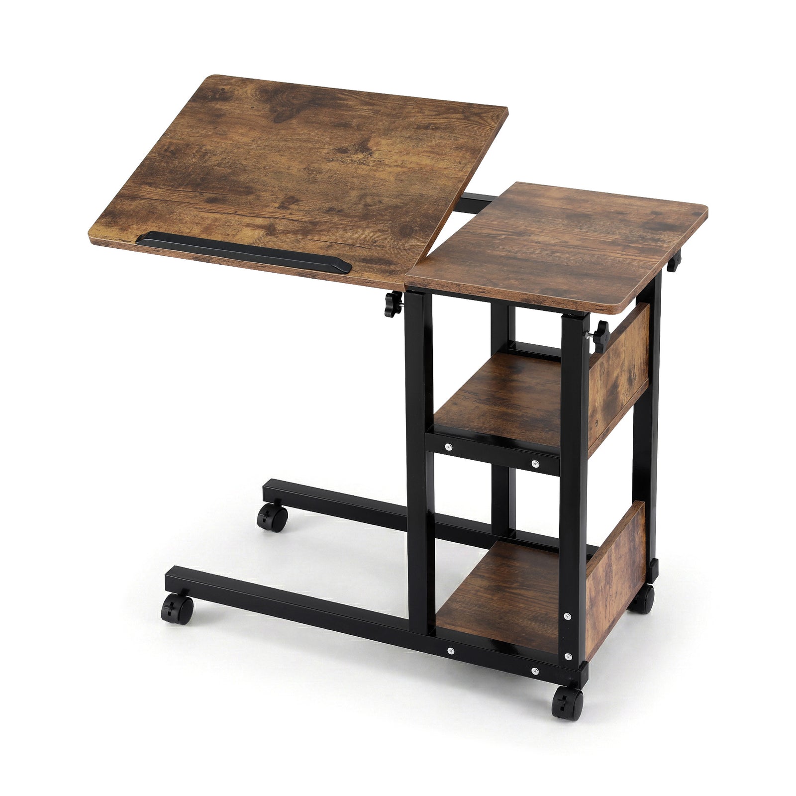 Adjustable Laptop Desk | 3-Tier Mobile Side Table with Wheels