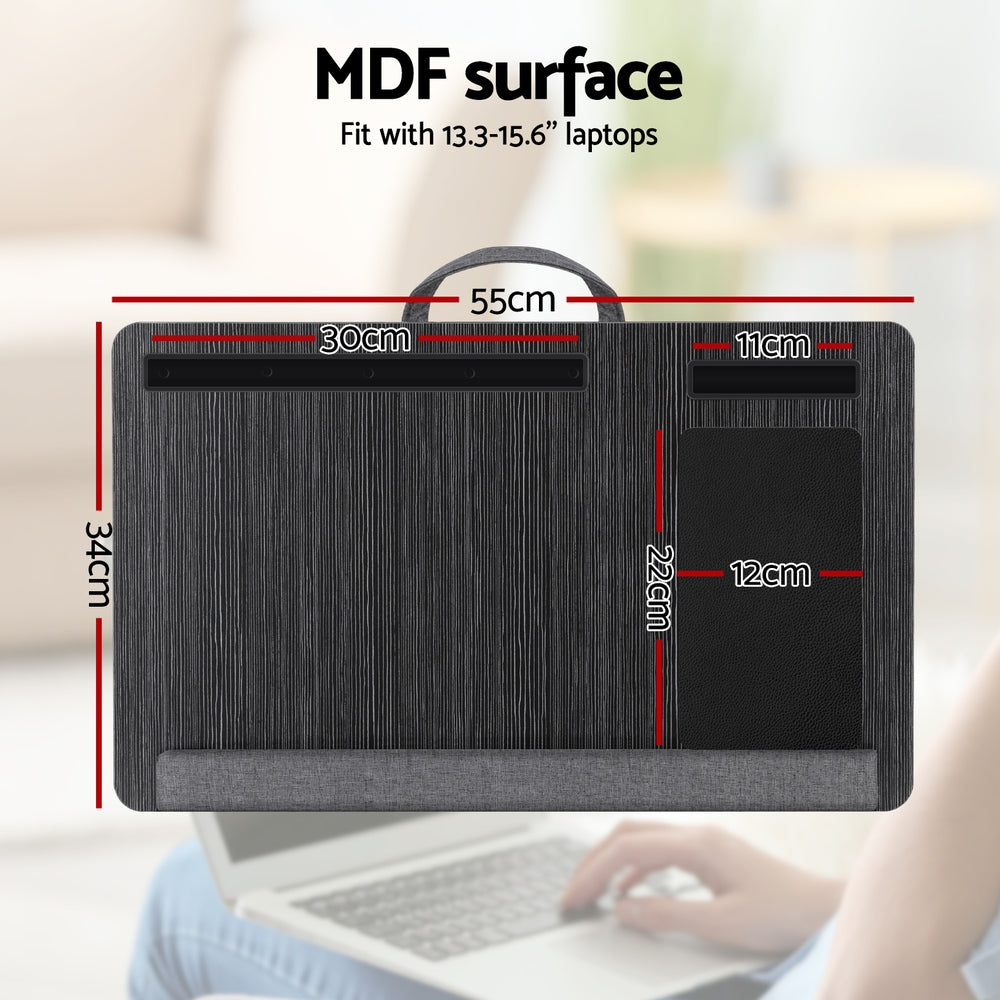 Lap Desk 55cm | Portable Laptop Table with Wrist Rest, Phone Slot & Mouse Pad | Black