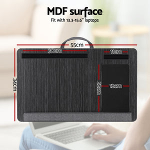 Lap Desk 55cm | Portable Laptop Table with Wrist Rest, Phone Slot & Mouse Pad | Black