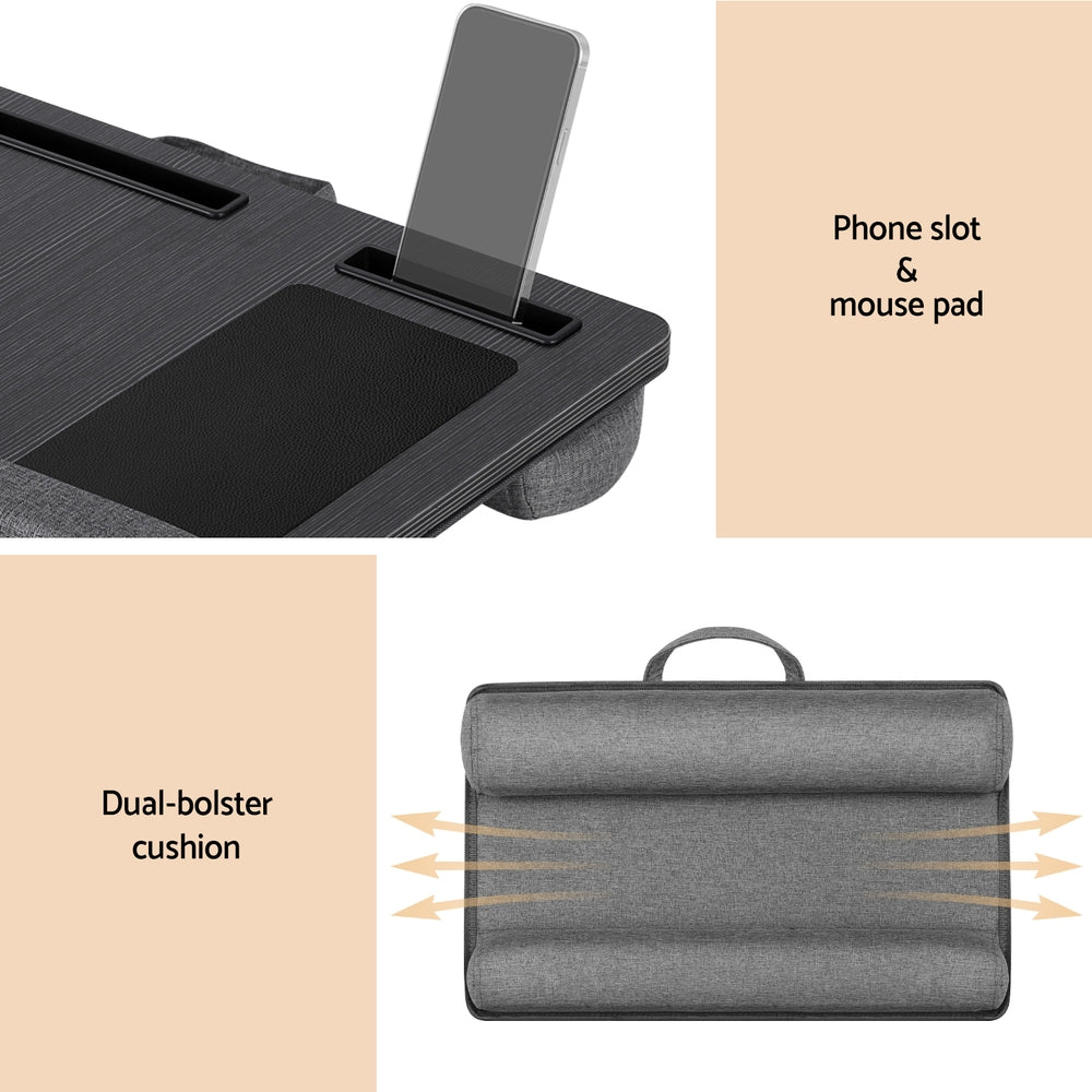 Lap Desk 55cm | Portable Laptop Table with Wrist Rest, Phone Slot & Mouse Pad | Black
