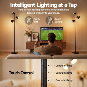 Artiss LED Tree Floor Lamp, 36W Modern Dimmable Standing Lamp with Remote & Touch Control, 4 Color Temperatures, 3 Rotatable LED Light Floor Lamps for Living Room, Bedroom, Office