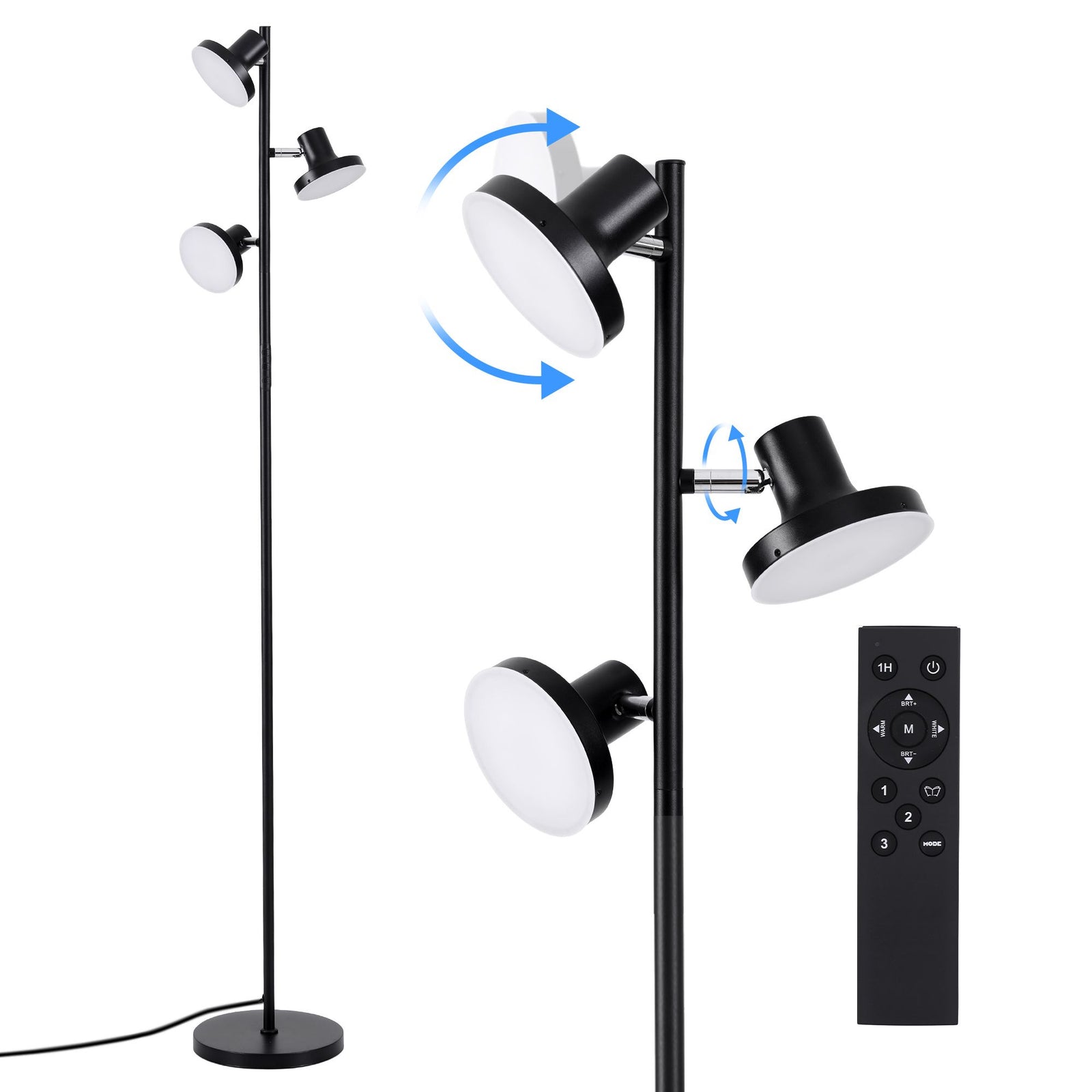 RGB LED Floor Lamp | 3 Swivel Lights with Remote Control